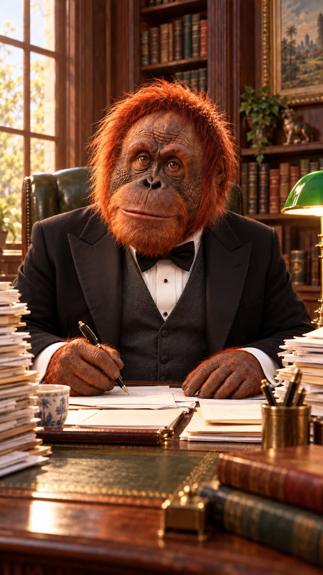 Clive at his desk with the morning brief